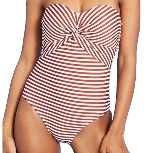 Kona Sol One Piece Swimsuit Medium Twist Knot Strapless Burgundy Nautical Preppy - Picture 1 of 11